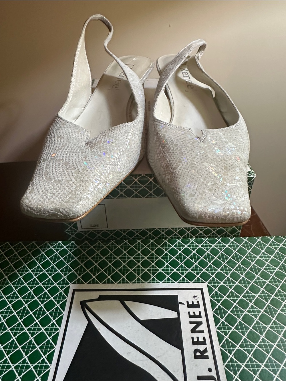 J.Renee White Sequin Slingback kitten heels